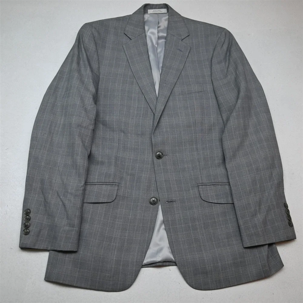 Perry Ellis 36R 30x32 Gray Windowpane Check Mens Jacket Pants Suit